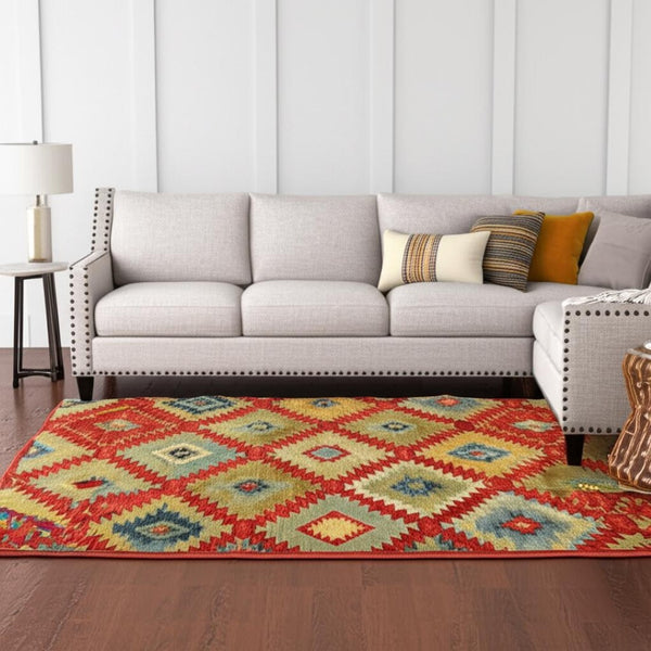 HomeRoots 10' Vibrant Geometric Area Rug - Stain-Resistant, Power Loomed, Modern Southwestern Design for Any Space 10' X 13' 510714