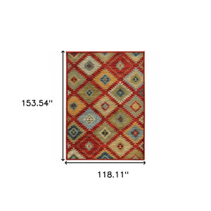 HomeRoots 10' Vibrant Geometric Area Rug - Stain-Resistant, Power Loomed, Modern Southwestern Design for Any Space 10' X 13' 510714