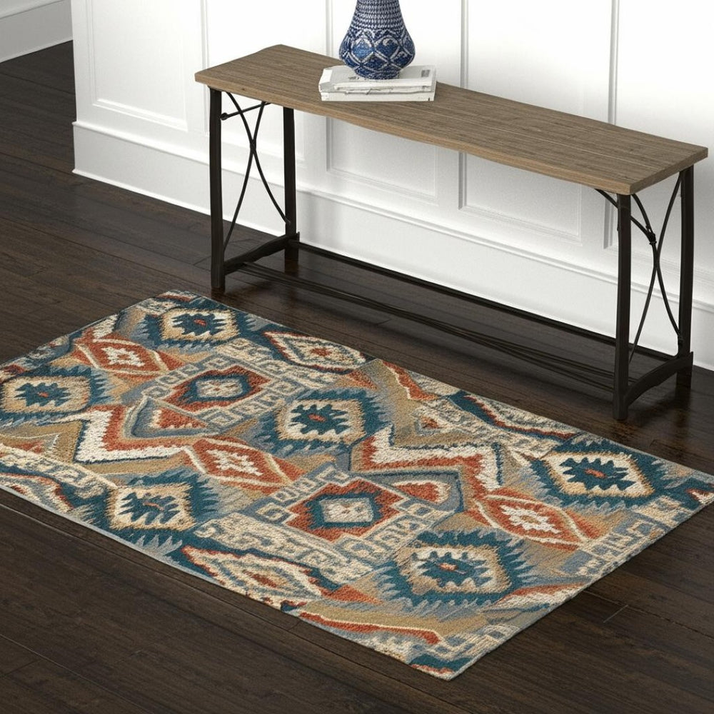 HomeRoots 4' Geometric Power Loom Area Rug – Stain-Resistant, Vibrant Multicolor Design for Modern Living Spaces 4' X 6' 510717