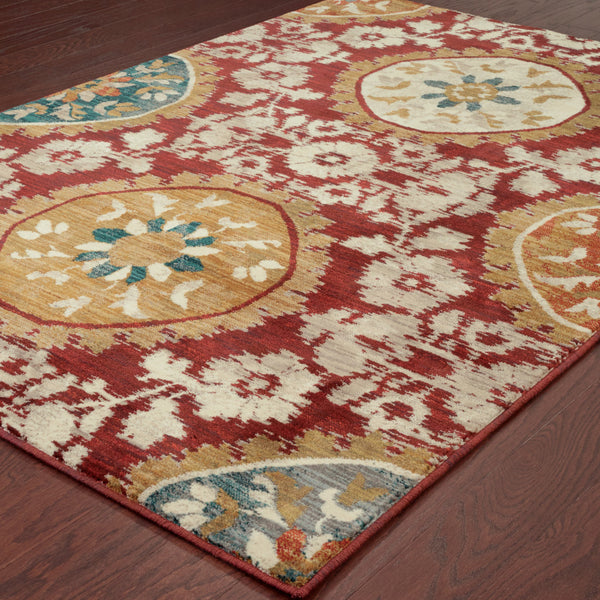 Homeroots 5' X 8' Red Gold Teal Grey Ivory And Blue Oriental Power Loom Stain Resistant Area Rug  Other Material 510725