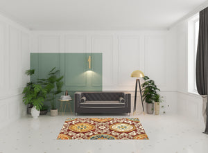 Homeroots 5' X 8' Red Gold Teal Grey Ivory And Blue Oriental Power Loom Stain Resistant Area Rug  Other Material 510725