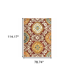 Homeroots 7' X 10' Red And Gold Oriental Power Loom Area Rug  Polypropylene Blend 510726