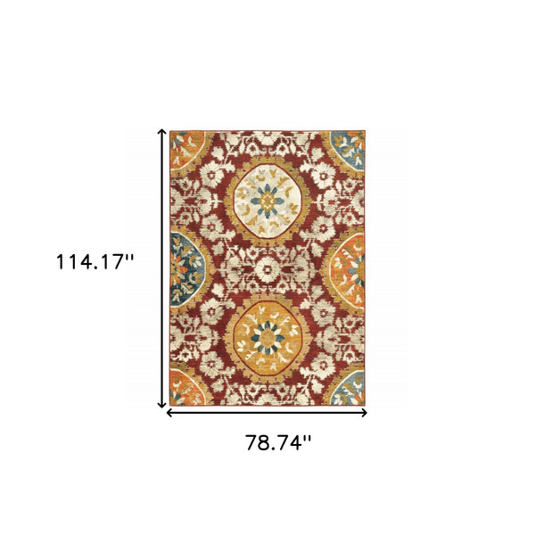 Homeroots 7' X 10' Red And Gold Oriental Power Loom Area Rug  Polypropylene Blend 510726