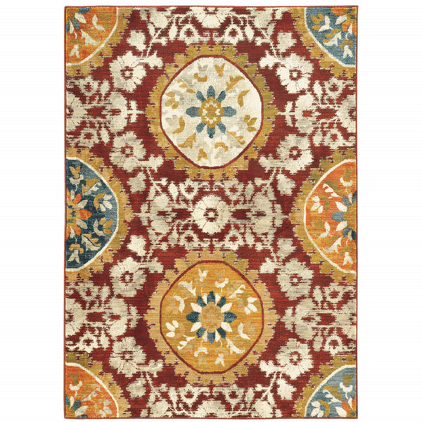 Homeroots 8' X 11' Red And Gold Oriental Power Loom Area Rug  Polypropylene Blend 510727