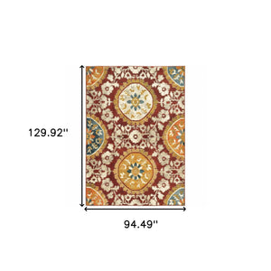 Homeroots 8' X 11' Red And Gold Oriental Power Loom Area Rug  Polypropylene Blend 510727