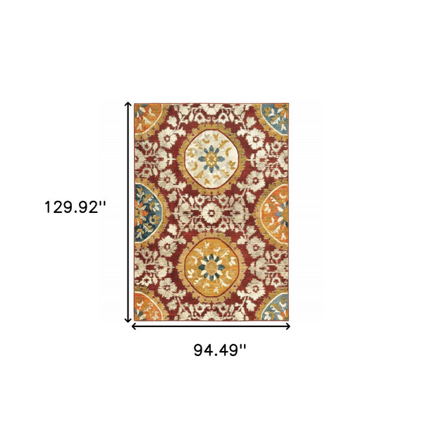 Homeroots 8' X 11' Red And Gold Oriental Power Loom Area Rug  Polypropylene Blend 510727