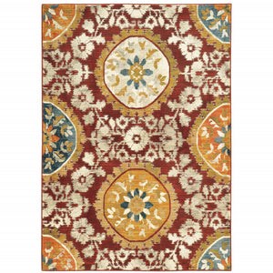 Homeroots 10' X 13' Red Gold Teal Grey Ivory And Blue Oriental Power Loom Stain Resistant Area Rug  Other Material 510728