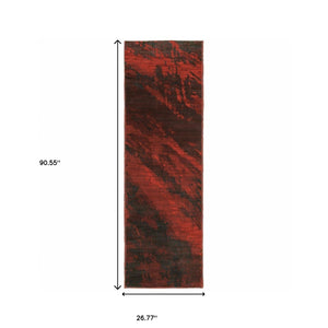 Homeroots 2' X 8' Red And Grey Abstract Power Loom Stain Resistant Runner Rug  Other Material 510737