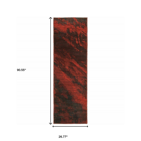 Homeroots 2' X 8' Red And Grey Abstract Power Loom Stain Resistant Runner Rug  Other Material 510737