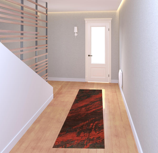 Homeroots 2' X 8' Red And Grey Abstract Power Loom Stain Resistant Runner Rug  Other Material 510737