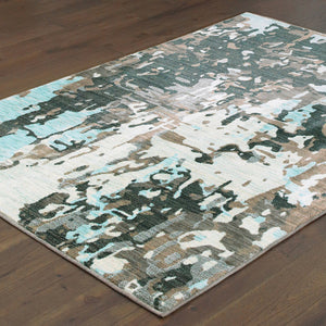 Homeroots 10' X 13' Grey And Blue Abstract Power Loom Stain Resistant Area Rug  Other Material 510749