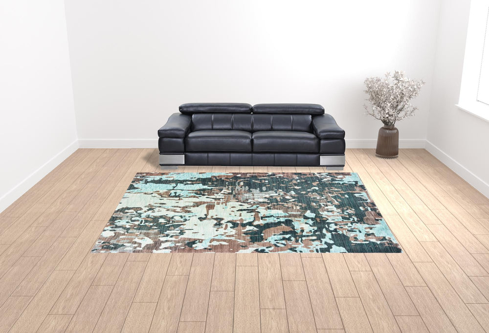 Homeroots 10' X 13' Grey And Blue Abstract Power Loom Stain Resistant Area Rug  Other Material 510749