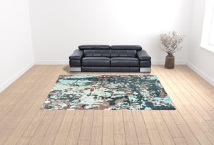 Homeroots 10' X 13' Grey And Blue Abstract Power Loom Stain Resistant Area Rug  Other Material 510749