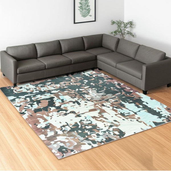 HomeRoots 10' Grey and Blue Abstract Area Rug - Stain Resistant, Durable Power Loom Design for Modern Homes 510749