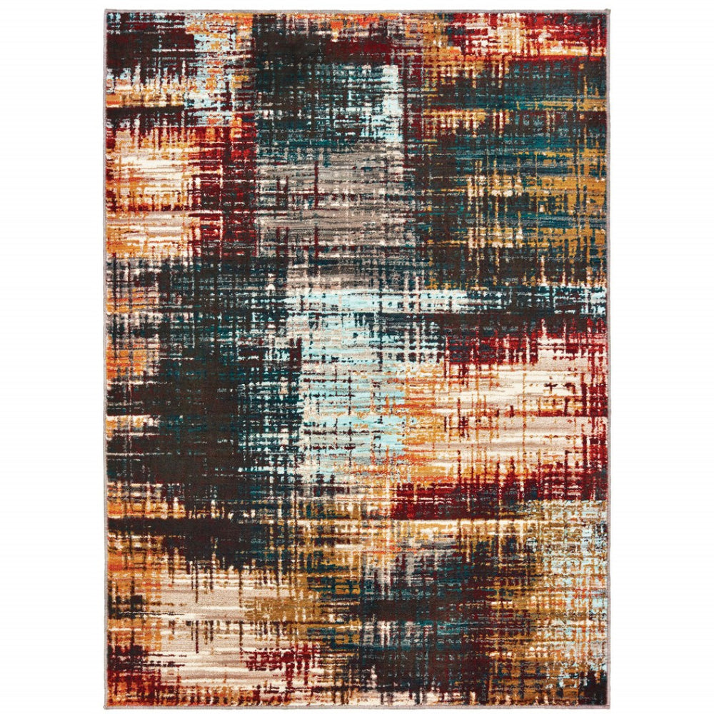 HomeRoots 10' Blue and Orange Abstract Power Loom Area Rug - Modern, Durable, Stain-Resistant for Any Space 10' X 13' 510760