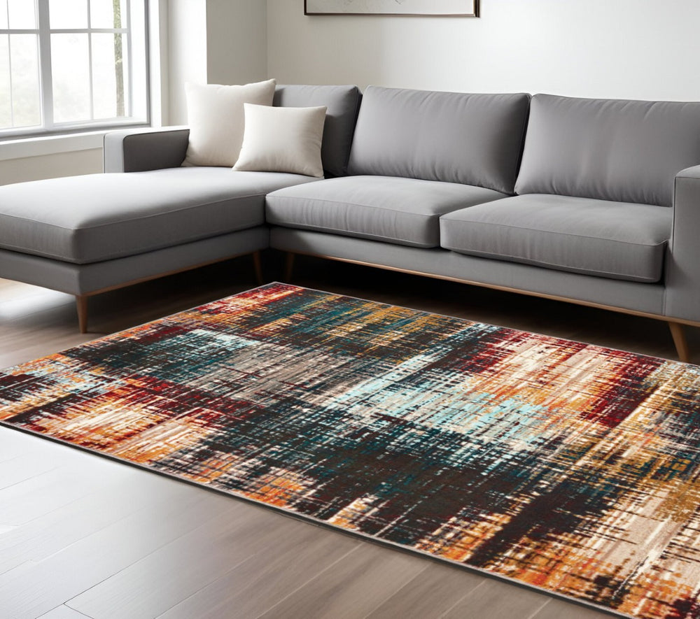 HomeRoots 10' Blue and Orange Abstract Power Loom Area Rug - Modern, Durable, Stain-Resistant for Any Space 10' X 13' 510760