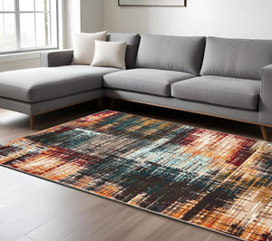 HomeRoots 10' Blue and Orange Abstract Power Loom Area Rug - Modern, Durable, Stain-Resistant for Any Space 10' X 13' 510760