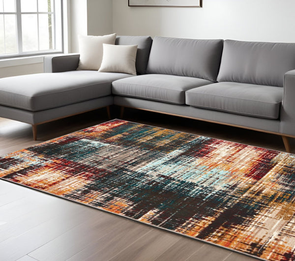 HomeRoots 10' Blue and Orange Abstract Power Loom Area Rug - Modern, Durable, Stain-Resistant for Any Space 10' X 13' 510760