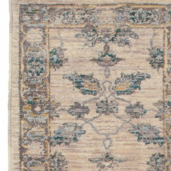 Homeroots 2' X 8' Ivory Blue Gold And Grey Oriental Power Loom Stain Resistant Runner Rug  Other Material 510762