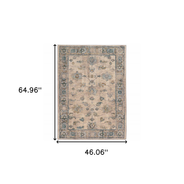 Homeroots 4' X 6' Ivory Blue Gold And Grey Oriental Power Loom Stain Resistant Area Rug  Other Material 510763