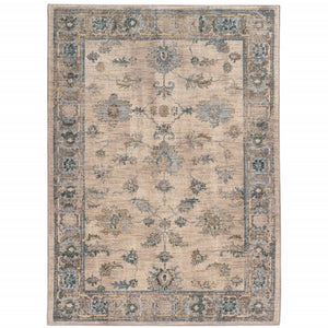 Homeroots 5' X 8' Ivory Blue Gold And Grey Oriental Power Loom Stain Resistant Area Rug  Other Material 510764