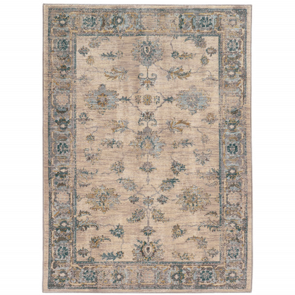 Homeroots 5' X 8' Ivory Blue Gold And Grey Oriental Power Loom Stain Resistant Area Rug  Other Material 510764