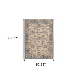Homeroots 5' X 8' Ivory Blue Gold And Grey Oriental Power Loom Stain Resistant Area Rug  Other Material 510764