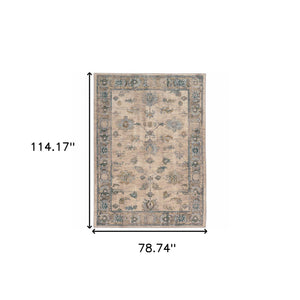 Homeroots 7' X 10' Ivory And Blue Oriental Power Loom Area Rug  Polypropylene Blend 510765