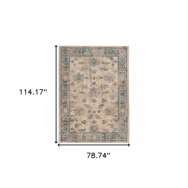 Homeroots 7' X 10' Ivory And Blue Oriental Power Loom Area Rug  Polypropylene Blend 510765