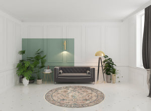 Homeroots 8' Ivory Blue Gold And Grey Round Oriental Power Loom Stain Resistant Area Rug  Other Material 510766