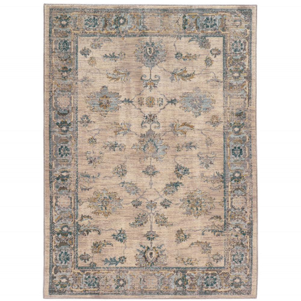 Homeroots 8' X 11' Ivory And Blue Oriental Power Loom Area Rug  Polypropylene Blend 510767