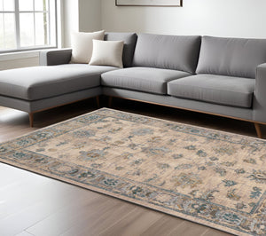 Homeroots 8' X 11' Ivory And Blue Oriental Power Loom Area Rug  Polypropylene Blend 510767