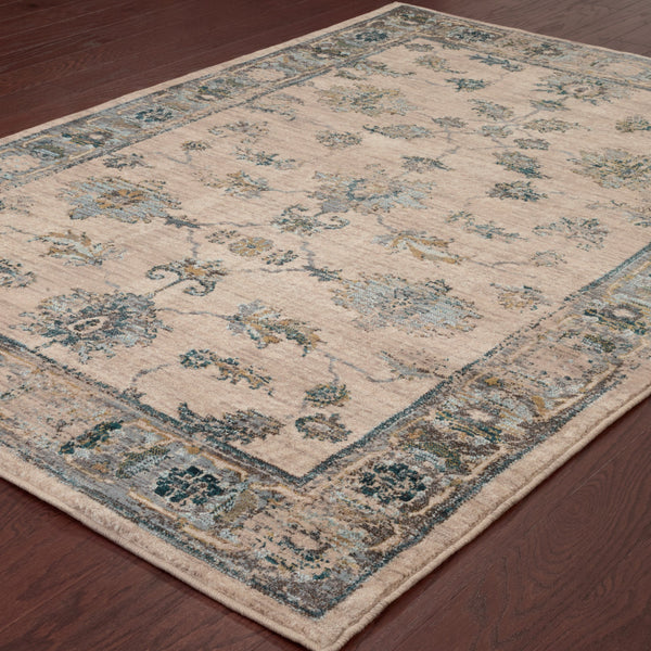 Homeroots 10' X 13' Ivory Blue Gold And Grey Oriental Power Loom Stain Resistant Area Rug  Other Material 510768
