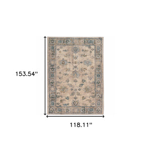 Homeroots 10' X 13' Ivory Blue Gold And Grey Oriental Power Loom Stain Resistant Area Rug  Other Material 510768