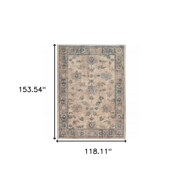 Homeroots 10' X 13' Ivory Blue Gold And Grey Oriental Power Loom Stain Resistant Area Rug  Other Material 510768
