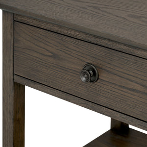 English Elm Victoria Aged Oak Nightstand with Solid Wood Legs, Wire-Brushed Veneer, Drawer & Open Shelf Brown 27 L x 22.75 W x 27.63 H B035P341164