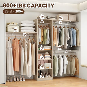 English Elm Closet Organizer: Heavy-Duty Wood Rack With 4 Adjustable Rods & 5 Shelves For 8-Foot Spaces T3623P409169