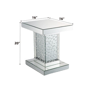 English Elm Nysa Glam Mirrored End Table with Faux Crystal Column Base for Bedroom or Living Room B2726P457130