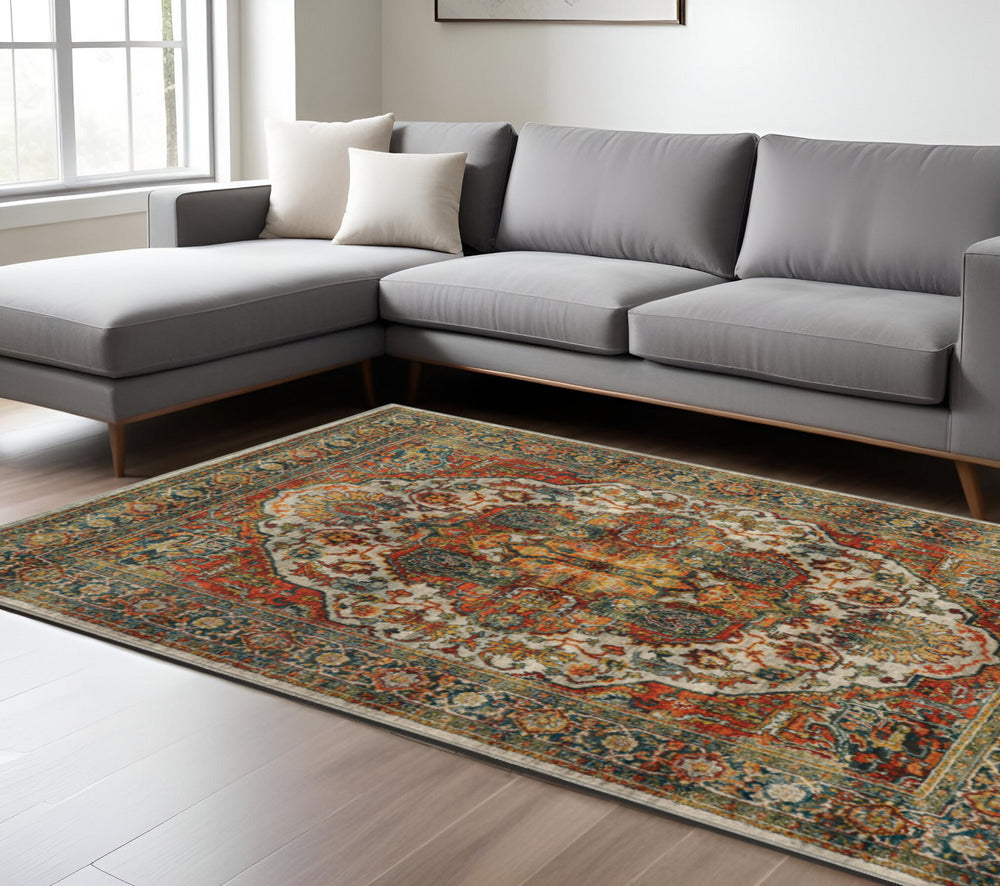 Homeroots 8' X 11' Red And Gold Oriental Power Loom Area Rug  Polypropylene Blend 510779