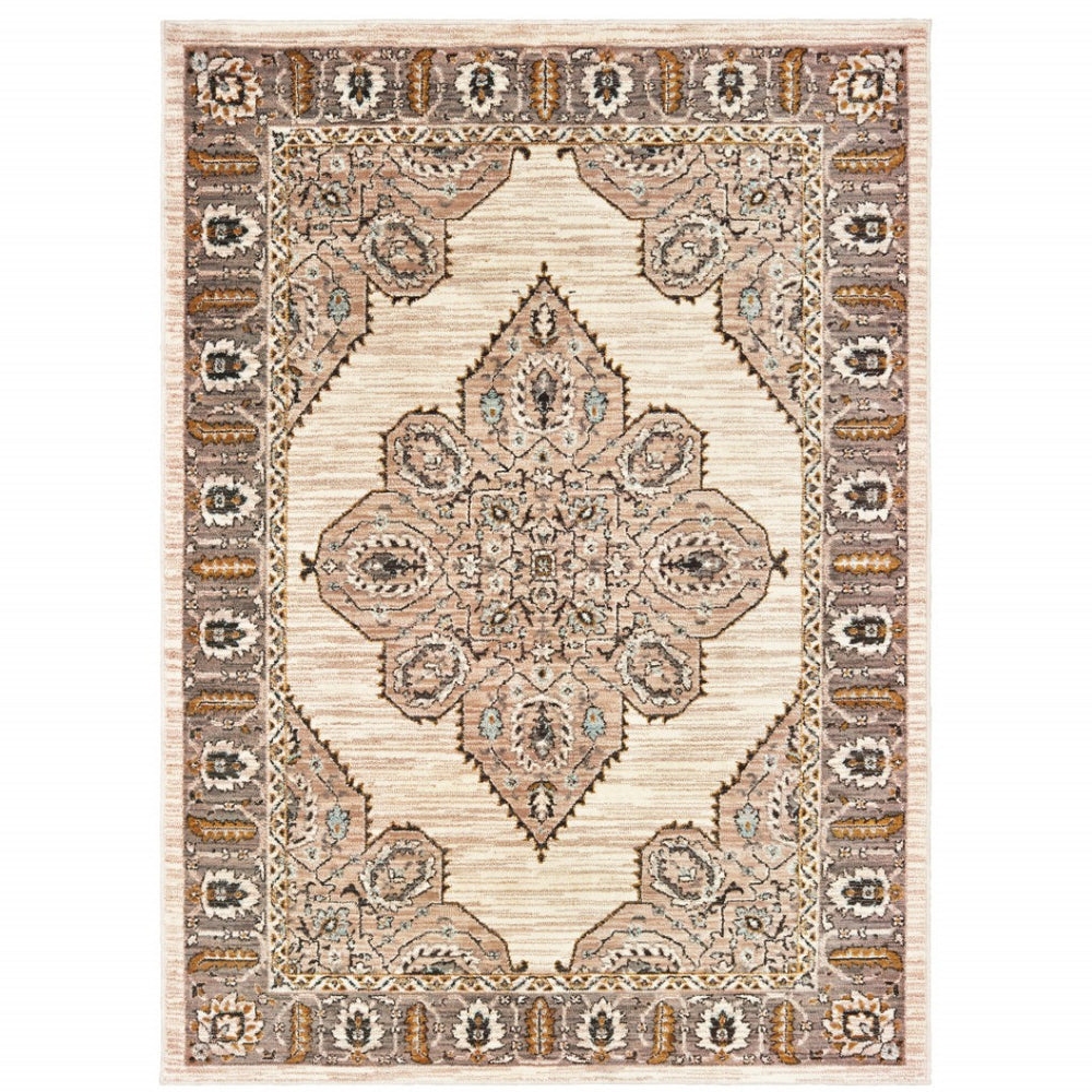 HomeRoots 10' Elegant Oriental-Inspired Area Rug in Ivory, Gold, Grey, and Blue – Stain Resistant Design for Homes 10' X 13' 510787