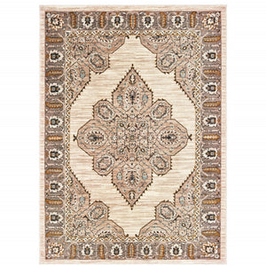 HomeRoots 10' Elegant Oriental-Inspired Area Rug in Ivory, Gold, Grey, and Blue – Stain Resistant Design for Homes 10' X 13' 510787