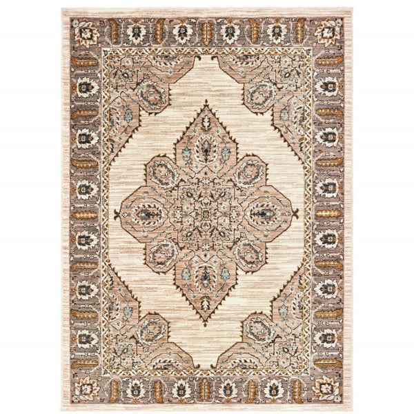 HomeRoots 10' Elegant Oriental-Inspired Area Rug in Ivory, Gold, Grey, and Blue – Stain Resistant Design for Homes 10' X 13' 510787
