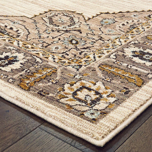 HomeRoots 10' Elegant Oriental-Inspired Area Rug in Ivory, Gold, Grey, and Blue – Stain Resistant Design for Homes 10' X 13' 510787