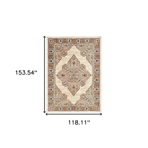 HomeRoots 10' Elegant Oriental-Inspired Area Rug in Ivory, Gold, Grey, and Blue – Stain Resistant Design for Homes 10' X 13' 510787