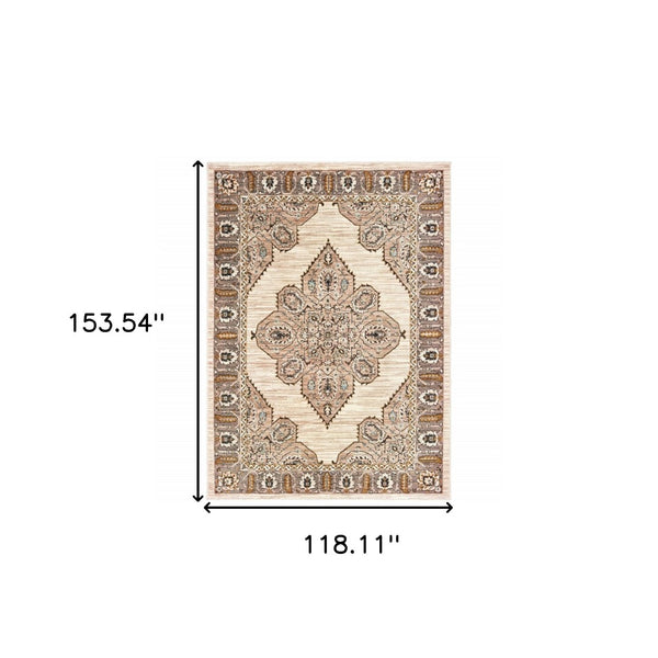 HomeRoots 10' Elegant Oriental-Inspired Area Rug in Ivory, Gold, Grey, and Blue – Stain Resistant Design for Homes 10' X 13' 510787