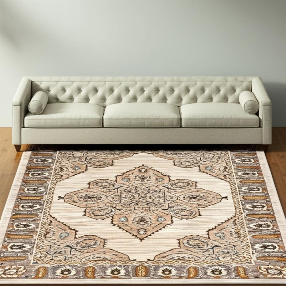 HomeRoots 10' Elegant Oriental-Inspired Area Rug in Ivory, Gold, Grey, and Blue – Stain Resistant Design for Homes 10' X 13' 510787