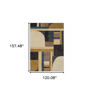 HomeRoots 10' Stylish Geometric Blue and Beige Area Rug – Power Loomed, Stain-Resistant, Perfect for Any Room 10' X 13' 510789