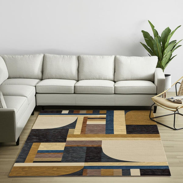 HomeRoots 10' Stylish Geometric Blue and Beige Area Rug – Power Loomed, Stain-Resistant, Perfect for Any Room 10' X 13' 510789