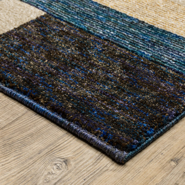 HomeRoots 10' Stylish Geometric Blue and Beige Area Rug – Power Loomed, Stain-Resistant, Perfect for Any Room 2'3" x 8' 510790