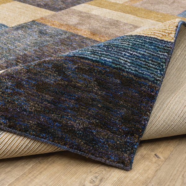 HomeRoots 10' Stylish Geometric Blue and Beige Area Rug – Power Loomed, Stain-Resistant, Perfect for Any Room 2'3" x 8' 510790